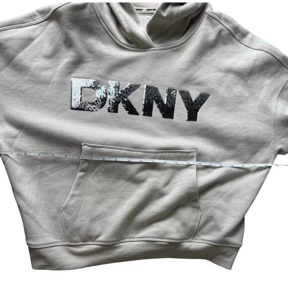 DKNY Sport Women's Sequin Pullover Fleece Hoodie NWT OAT SIZE S - Picture 9 of 10